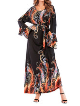 Load image into Gallery viewer, Printed Round Neck Pile Sleeves Beaded Ice Soft Silk Dress