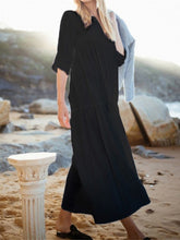 Load image into Gallery viewer, Women Plain Half Sleeve Cotton and Linen Maxi Dress