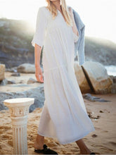 Load image into Gallery viewer, Women Plain Half Sleeve Cotton and Linen Maxi Dress