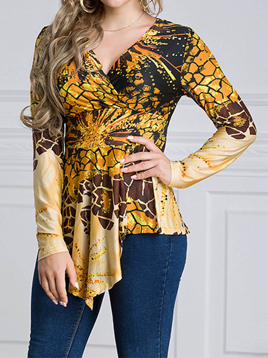 Women'S V-Neck Sexy Long Sleeve Irregular Slim Top