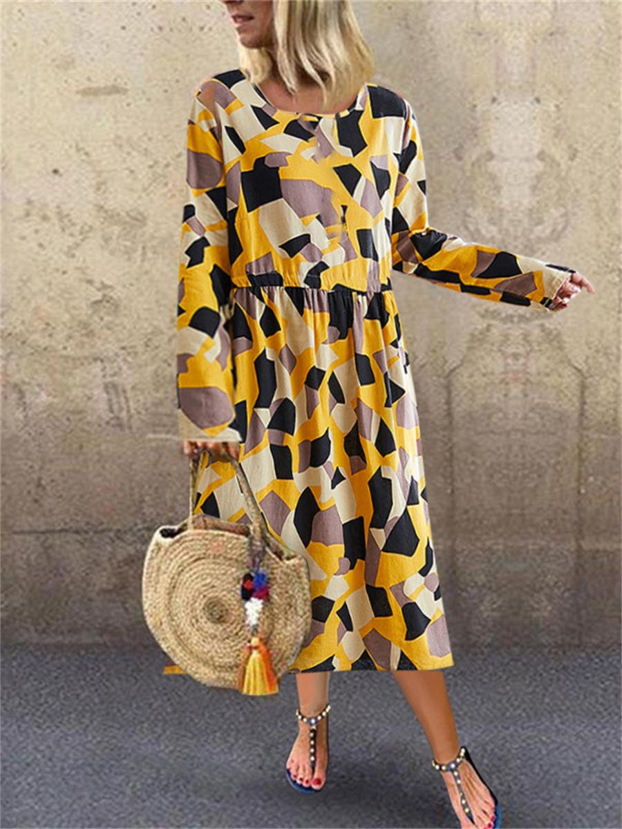 Geometric Contrast Print Women'S Dress