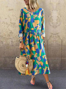 Geometric Contrast Print Women'S Dress