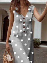 Load image into Gallery viewer, Women Print Lapel Polka Dot Pockets Midi Dress