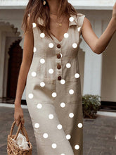 Load image into Gallery viewer, Women Print Lapel Polka Dot Pockets Midi Dress