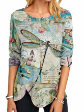 Load image into Gallery viewer, Women's Dragonfly Print Casual T-shirt Long Sleeve Irregular Top