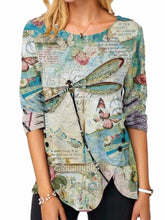 Load image into Gallery viewer, Women's Dragonfly Print Casual T-shirt Long Sleeve Irregular Top