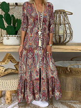 Load image into Gallery viewer, Bohemian Mid-sleeve Print Slit Casual Loose Long Dress