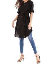Load image into Gallery viewer, Fashion Casual Chiffon Round Neck Beaded Top