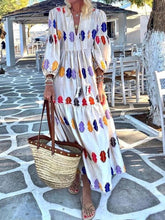 Load image into Gallery viewer, Fashion Bubble Lantern Long-sleeved V-neck Holiday Print Maxi Dress