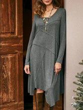 Load image into Gallery viewer, Solid Color Stitching Irregular Hedging Long Sleeve Casual Dress