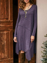 Load image into Gallery viewer, Solid Color Stitching Irregular Hedging Long Sleeve Casual Dress