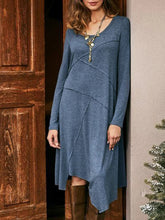 Load image into Gallery viewer, Solid Color Stitching Irregular Hedging Long Sleeve Casual Dress