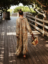 Load image into Gallery viewer, Women Bohemian V Neck Long Sleeve Floral Maxi Dress