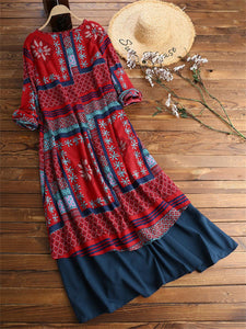 Printed Stitching Women'S Long Dress