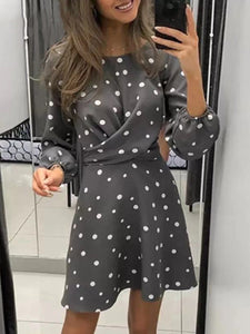 Fashion Long Sleeve Polka Dot Print Casual Dress