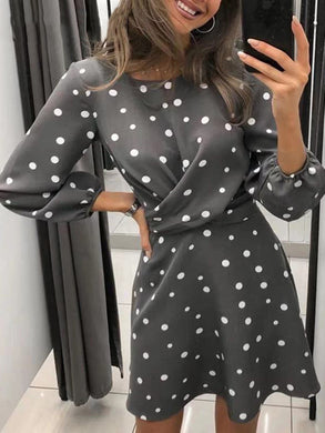 Fashion Long Sleeve Polka Dot Print Casual Dress