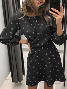 Fashion Long Sleeve Polka Dot Print Casual Dress