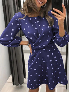 Fashion Long Sleeve Polka Dot Print Casual Dress