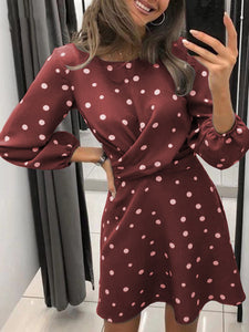 Fashion Long Sleeve Polka Dot Print Casual Dress