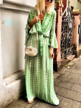 Load image into Gallery viewer, Women Bohemian V Neck 3/4 Sleeve Maxi Dress