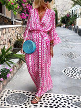 Load image into Gallery viewer, Women Bohemian V Neck 3/4 Sleeve Maxi Dress