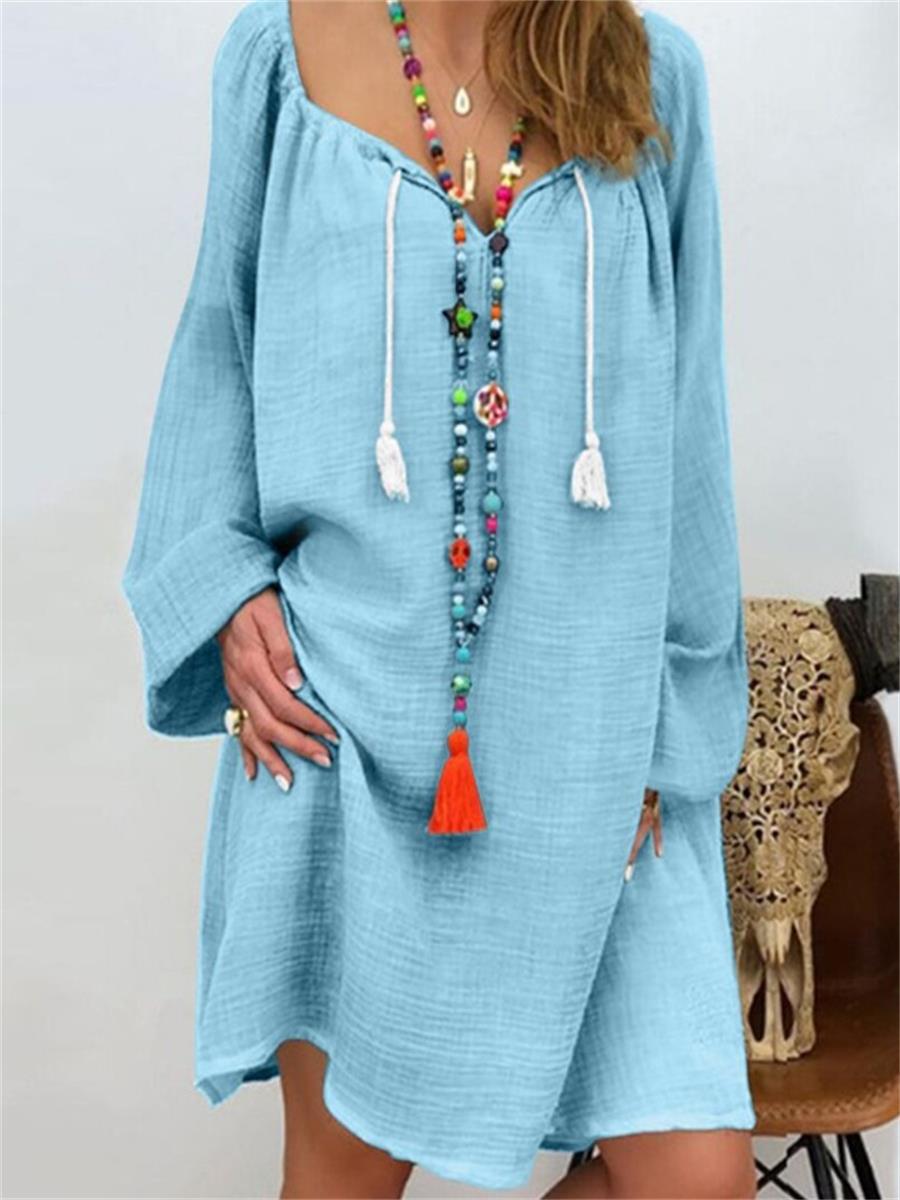 Bohemian Solid Color Holiday Women'S Dress