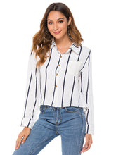 Load image into Gallery viewer, Fashion Pocket Stitching Striped Long Sleeve Blouse