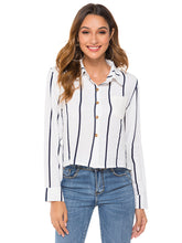 Load image into Gallery viewer, Fashion Pocket Stitching Striped Long Sleeve Blouse