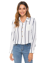 Load image into Gallery viewer, Fashion Pocket Stitching Striped Long Sleeve Blouse