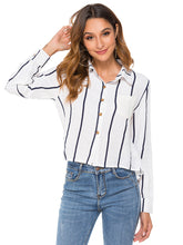 Load image into Gallery viewer, Fashion Pocket Stitching Striped Long Sleeve Blouse