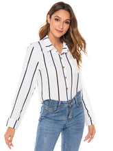 Load image into Gallery viewer, Fashion Pocket Stitching Striped Long Sleeve Blouse