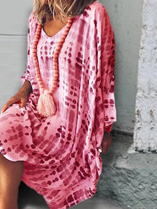 Tie-dye Round Neck Loose Casual Long-sleeved Dress