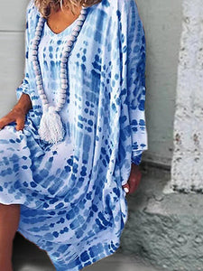 Tie-dye Round Neck Loose Casual Long-sleeved Dress