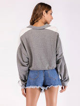Load image into Gallery viewer, Women'S Stand-Up Collar Short Color-Block Long-Sleeved Top