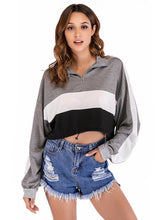 Load image into Gallery viewer, Women'S Stand-Up Collar Short Color-Block Long-Sleeved Top