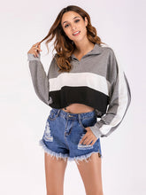 Load image into Gallery viewer, Women'S Stand-Up Collar Short Color-Block Long-Sleeved Top