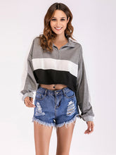 Load image into Gallery viewer, Women'S Stand-Up Collar Short Color-Block Long-Sleeved Top