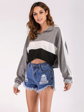 Load image into Gallery viewer, Women'S Stand-Up Collar Short Color-Block Long-Sleeved Top