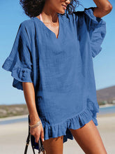 Load image into Gallery viewer, Women Plain V-Neck Ruffle Beach Mini Dress