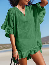 Load image into Gallery viewer, Women Plain V-Neck Ruffle Beach Mini Dress