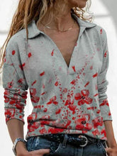 Load image into Gallery viewer, Long Sleeve Printed Lapel V-neck T-shirt Casual Top