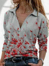 Load image into Gallery viewer, Long Sleeve Printed Lapel V-neck T-shirt Casual Top