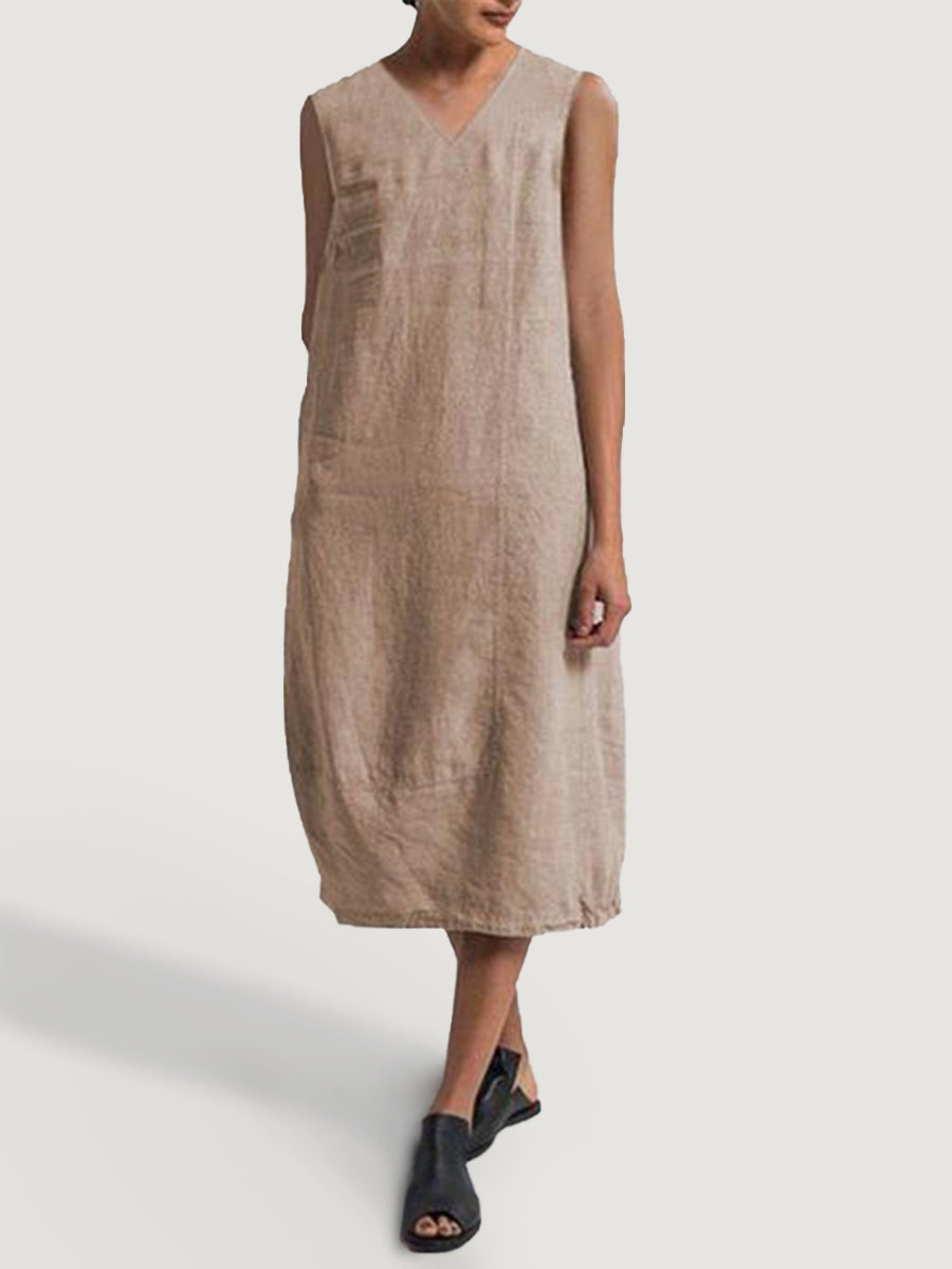 Summer Cotton And Linen Women'S Sleeveless Dress