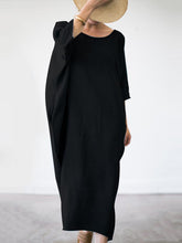 Load image into Gallery viewer, Women Plain Bat Sleeve Loose Cotton and Linen Maxi Dress