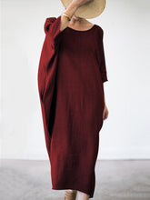 Load image into Gallery viewer, Women Plain Bat Sleeve Loose Cotton and Linen Maxi Dress