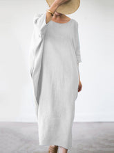 Load image into Gallery viewer, Women Plain Bat Sleeve Loose Cotton and Linen Maxi Dress