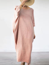 Load image into Gallery viewer, Women Plain Bat Sleeve Loose Cotton and Linen Maxi Dress