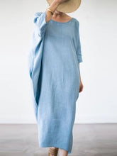 Load image into Gallery viewer, Women Plain Bat Sleeve Loose Cotton and Linen Maxi Dress