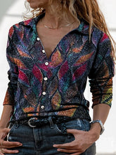 Load image into Gallery viewer, Retro Casual Printed Button Lapel Long Sleeve T-shirt Top