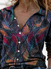 Load image into Gallery viewer, Retro Casual Printed Button Lapel Long Sleeve T-shirt Top